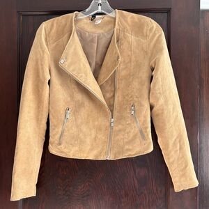 Women’s Camel Faux Suede Moto Jacket